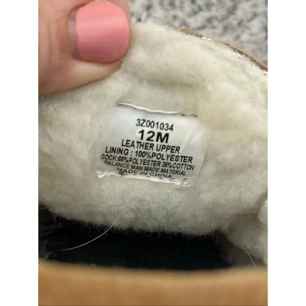 Vineyard Vines Kids Shearling Lined Suede Moccasin Slippers Brown Size 12